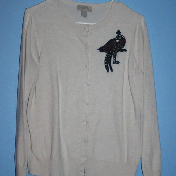 LOFT Outlet Large Women's Off-White Button Up Cardigan 100% Cotton - Picture 1 of 14
